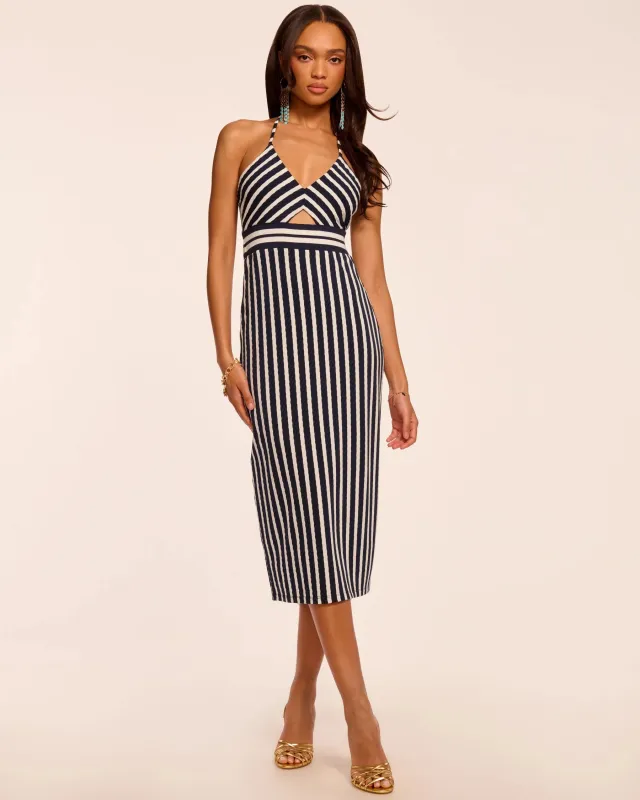 Ramy Brook - Stevie Textured Stripe Midi Dress - Navy Stripe made by Ramy Brook