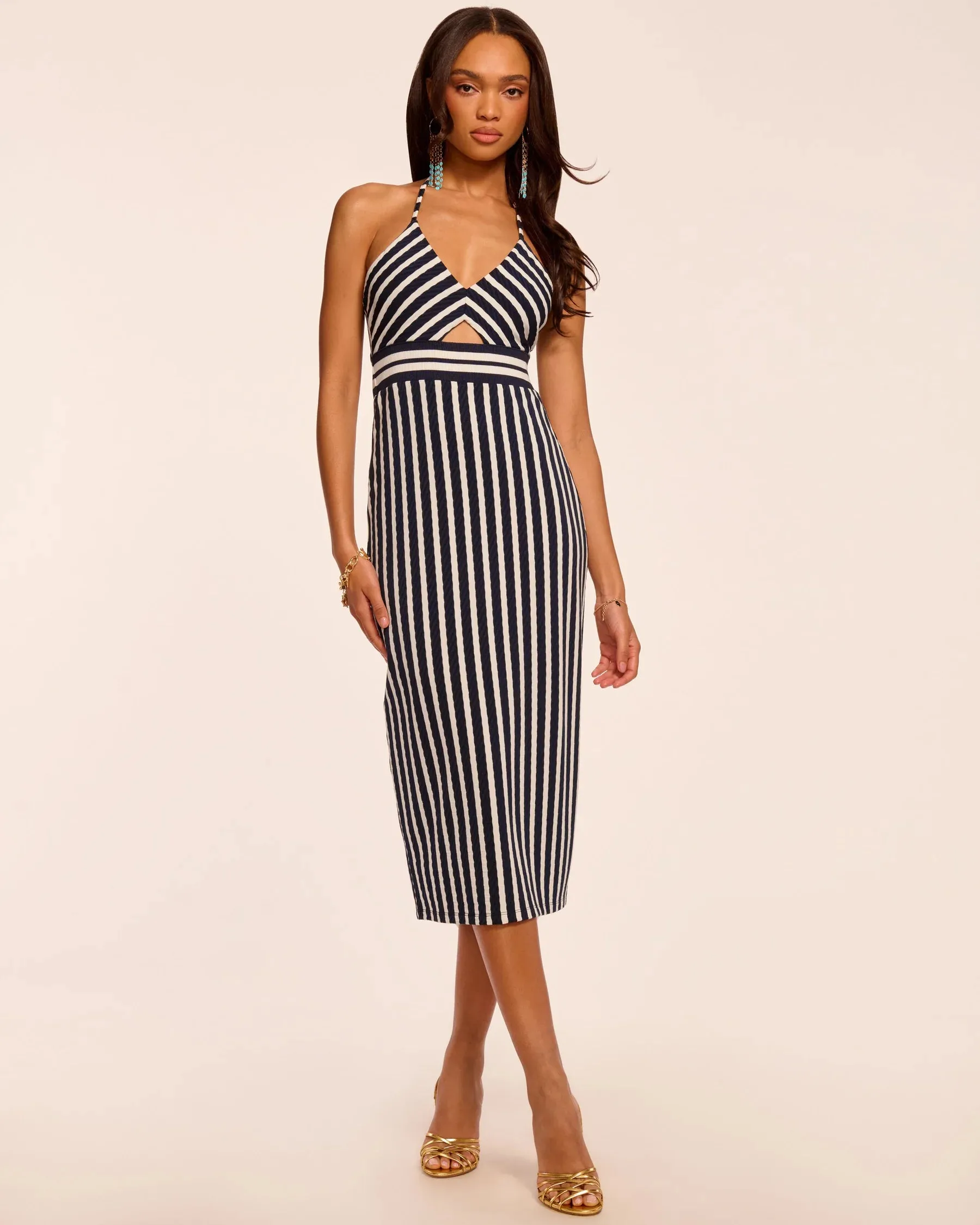 Ramy Brook - Stevie Textured Stripe Midi Dress - Navy Stripe sold by Jessie Boutique