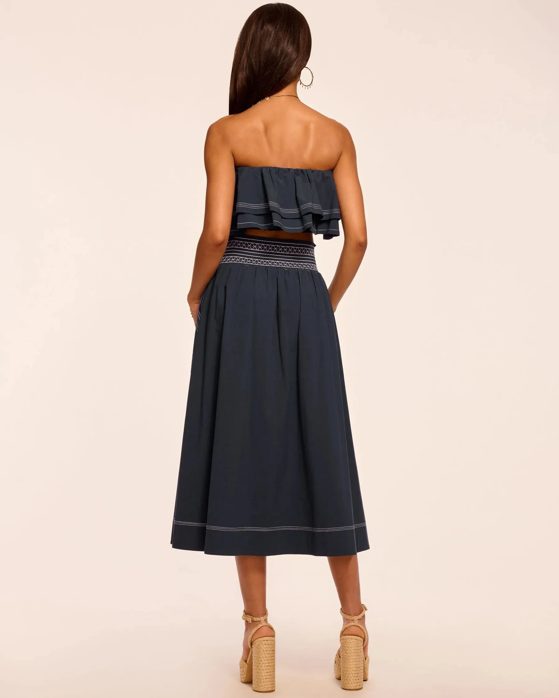 Ramy Brook - Galia Cotton Poplin Smocked Maxi Skirt - Navy sold by Jessie Boutique product image thumbnail 4