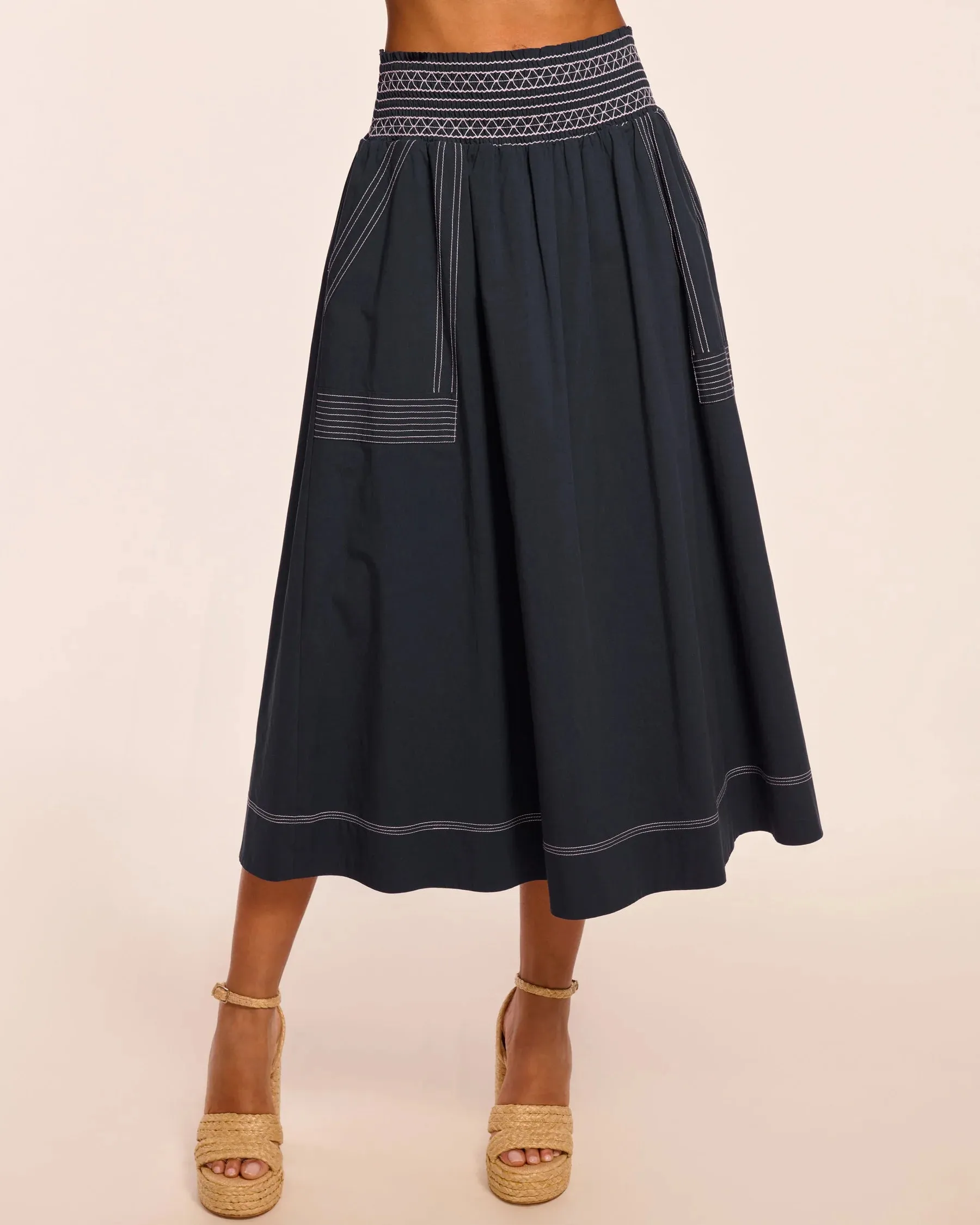 Ramy Brook - Galia Cotton Poplin Smocked Maxi Skirt - Navy sold by Jessie Boutique product image thumbnail 2