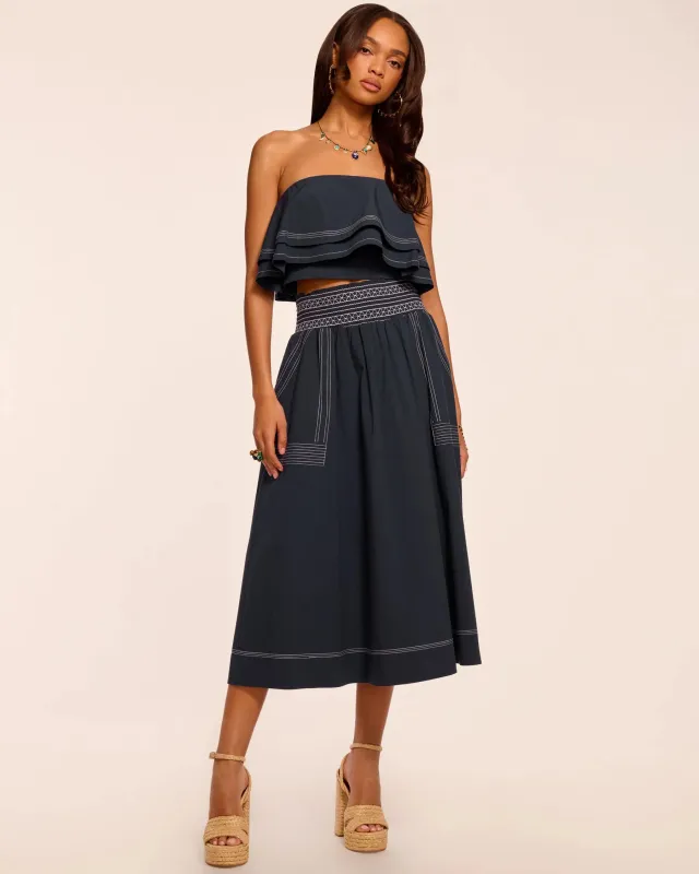 Ramy Brook - Galia Cotton Poplin Smocked Maxi Skirt - Navy made by Ramy Brook