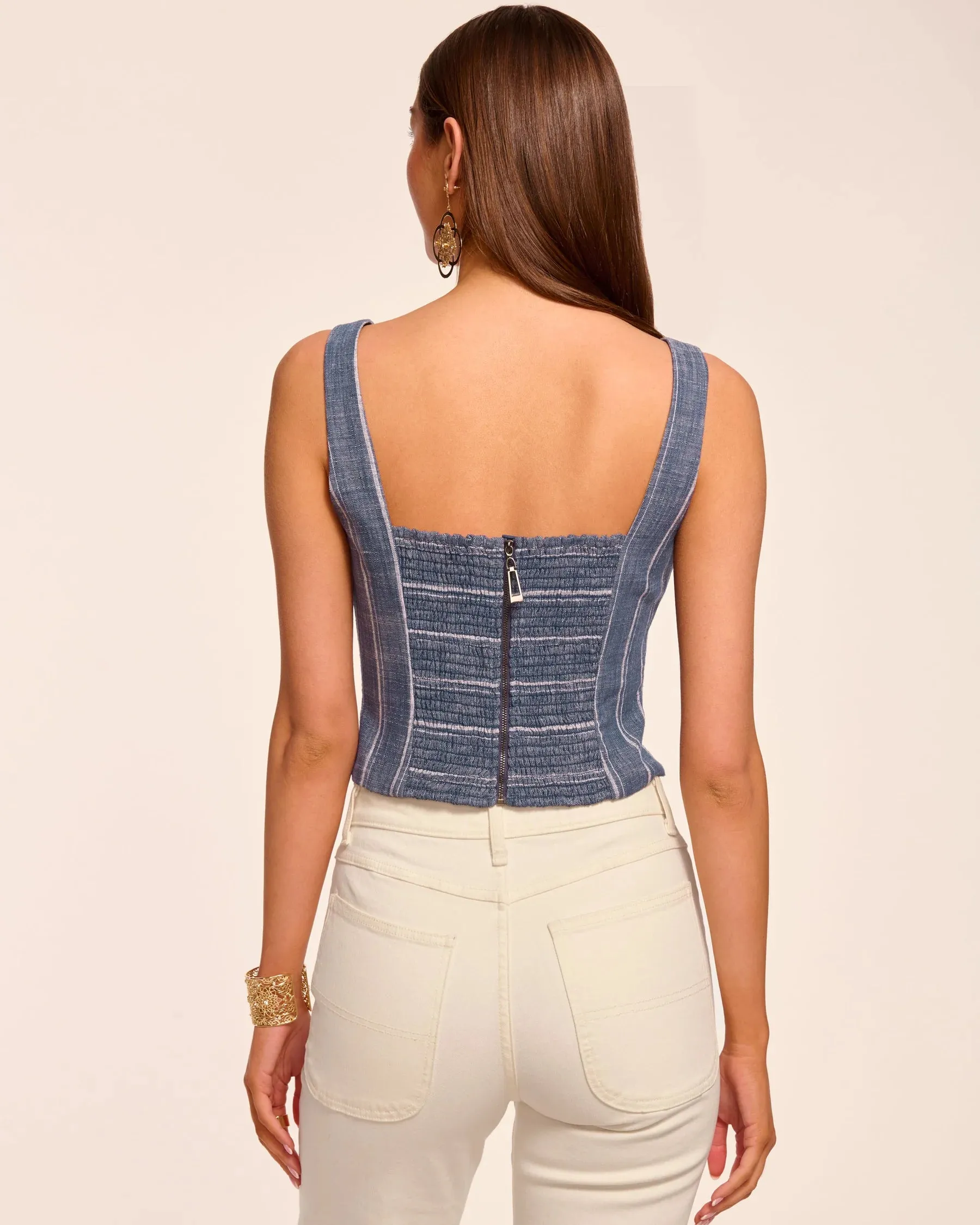 Ramy Brook - Olive Button Front Sleeveless Top - Indigo Stripe sold by Jessie Boutique product image thumbnail 3