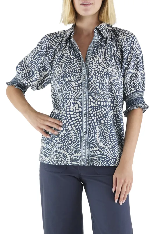 Ramy Brook - Freya Cotton Button-Up Shirt - Navy Dot made by Ramy Brook