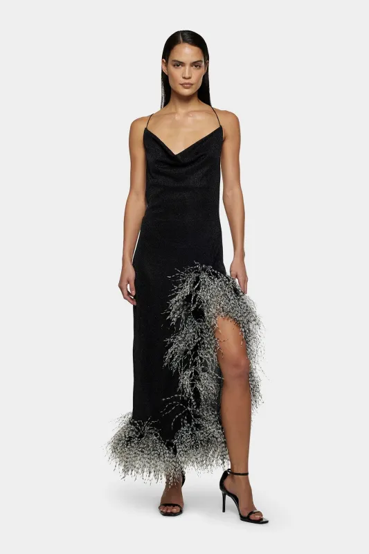 Oséree - Lumière Bicolor Plumage Night Out Dress - Black made by Oséree