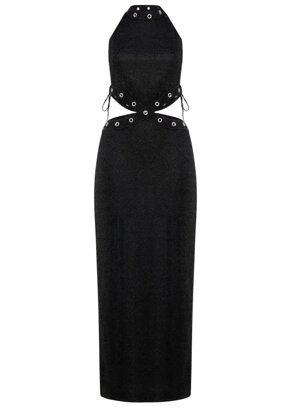 Oséree - Lumiere Crystal Studs Long Dress - Black made by Oséree