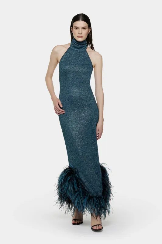 Oséree - Lumière Plumage Turtleneck Long Dress - Peacock Lumière made by Oséree