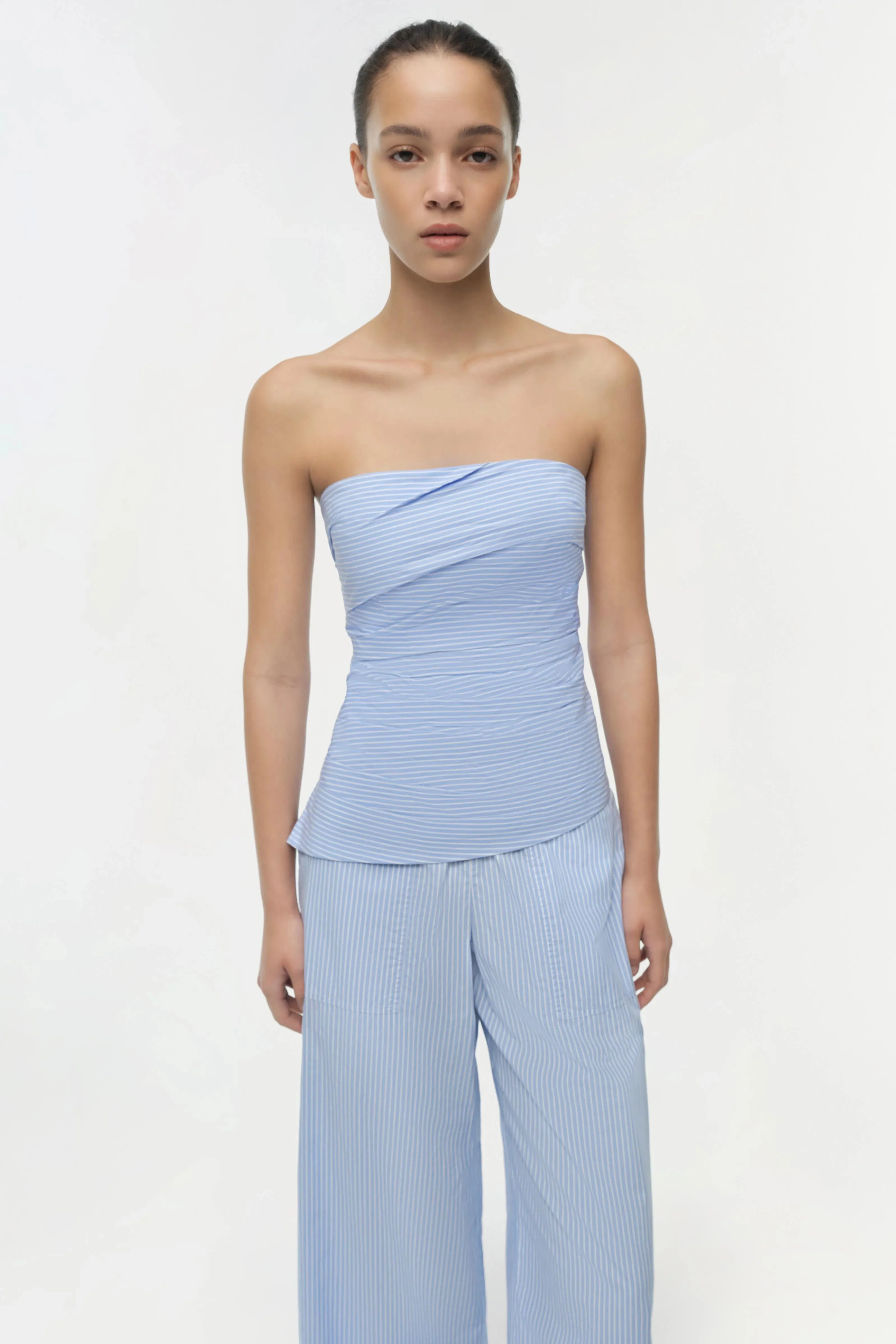 Simkhai - Emerson Ruched Bustier Top - Periwinkle Stripe sold by Jessie Boutique