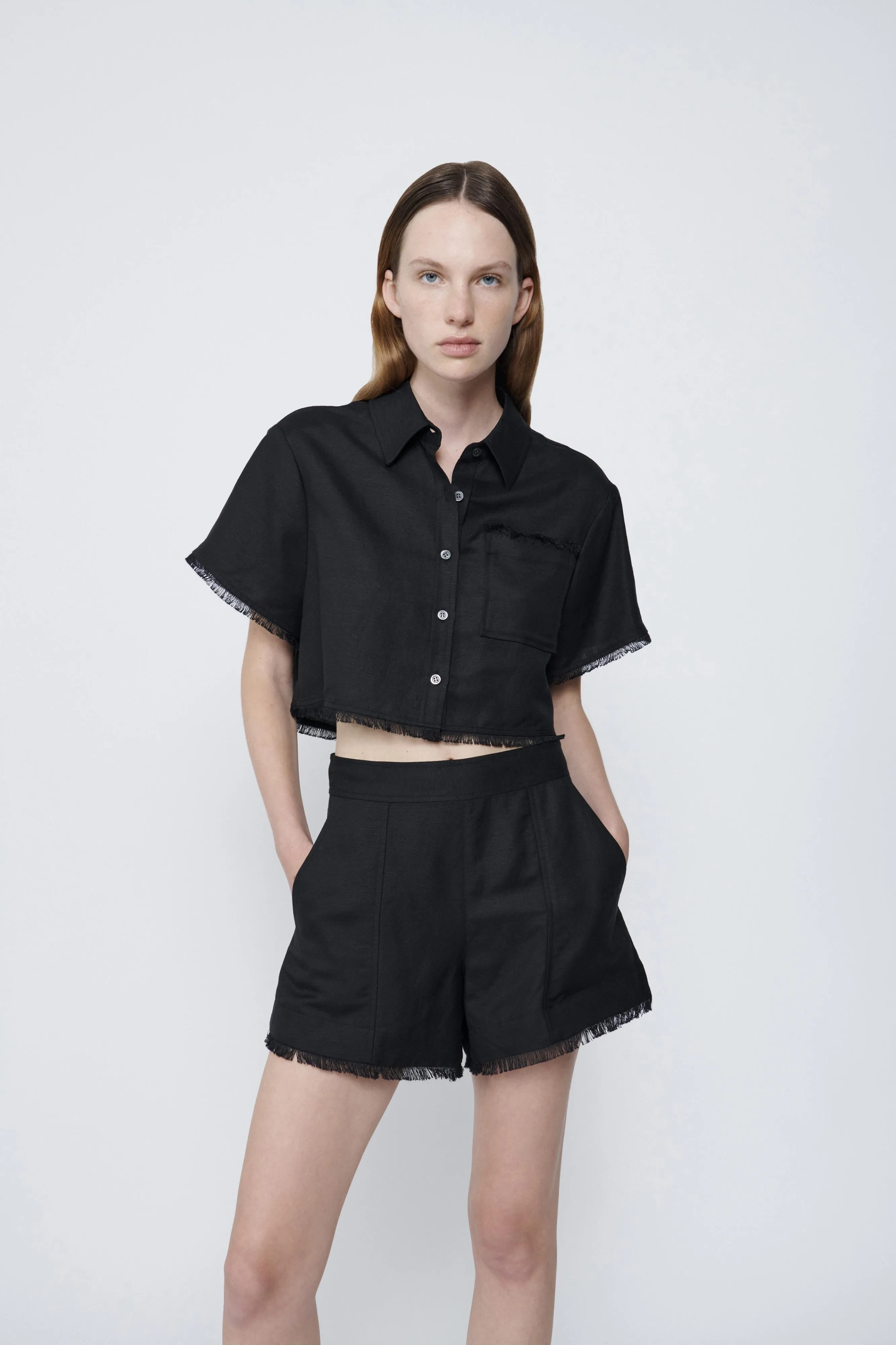 Simkhai - Solange Cropped Shirt - Black sold by Jessie Boutique