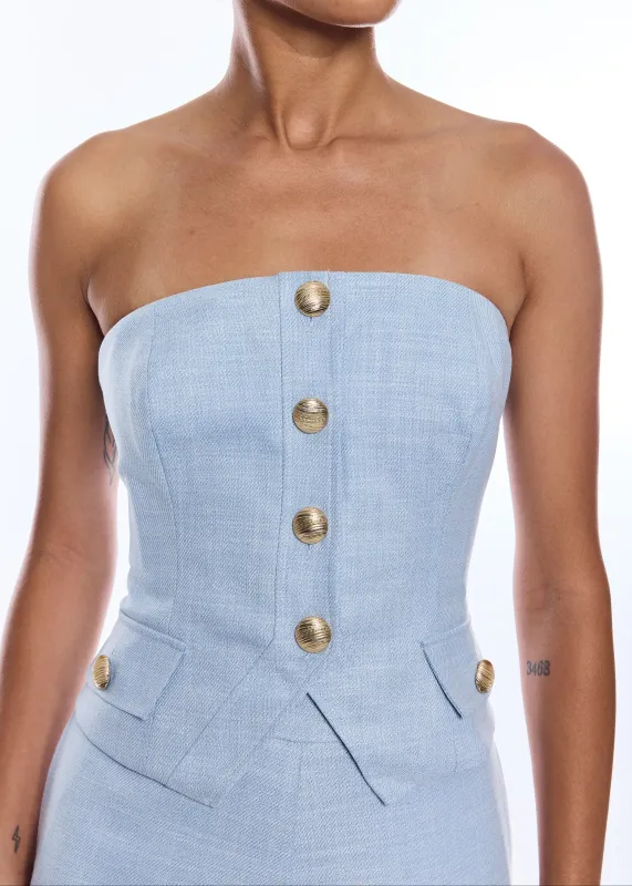 Generation Love - Ellery Chambray Suiting Bustier - Chambray Blue made by Generation Love