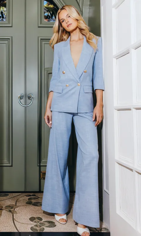 Generation Love - Magda Chambray Suiting Pants - Chambray Blue made by Generation Love