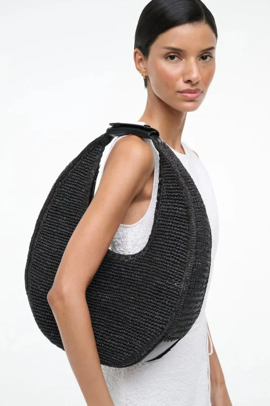 Staud - Large Raffia Moon Bag - Raffia Black made by STAUD