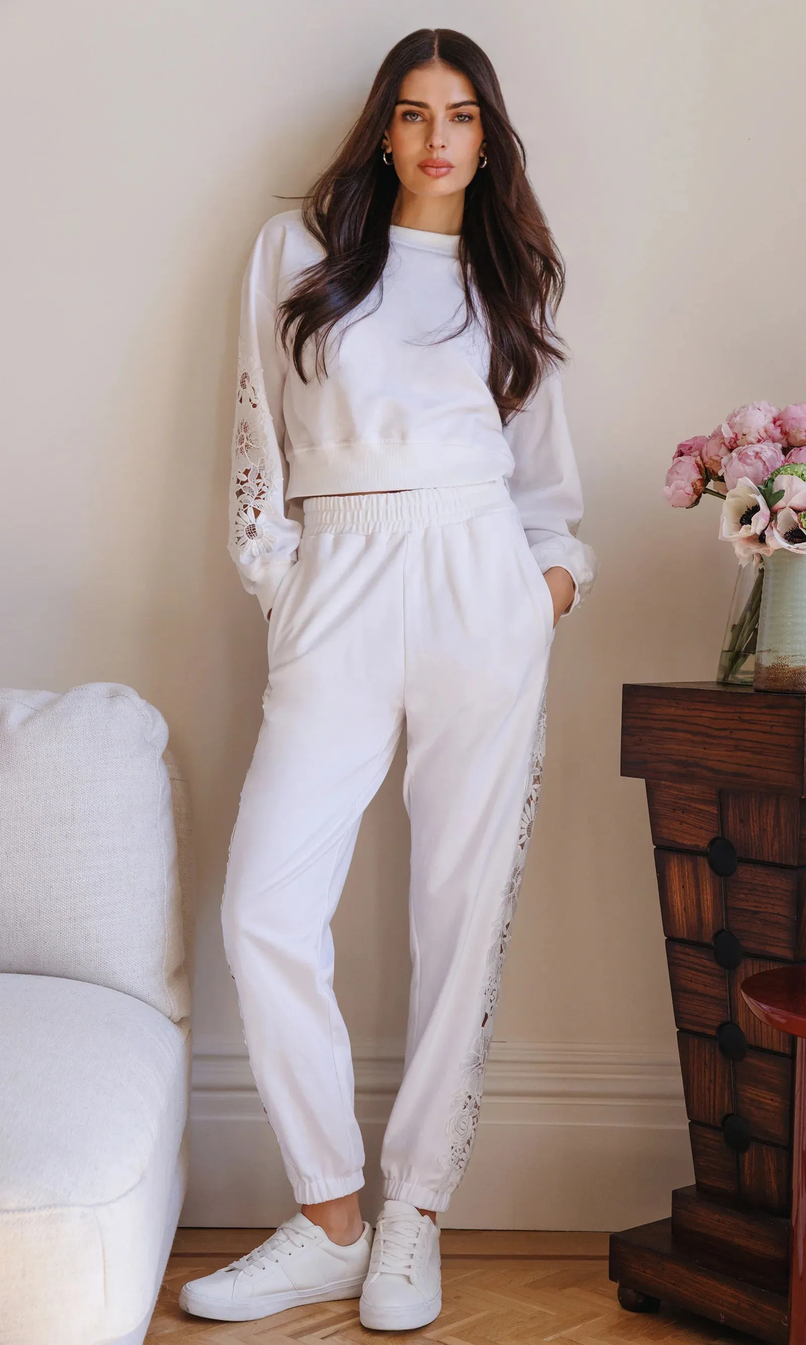 Generation Love - Winnie Lace Combo Jogger - White sold by Jessie Boutique