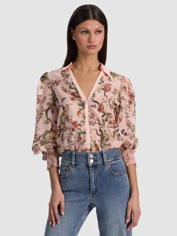 Alice + Olivia - Charis Cotton-Silk Button-Front Blouse - Sunset Grove English Rose made by Alice + Olivia