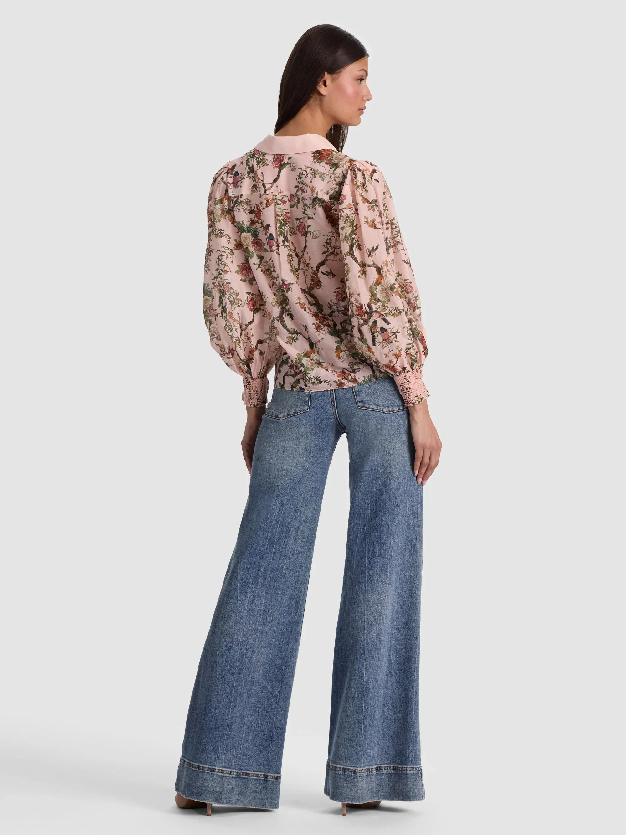 Alice + Olivia - Charis Cotton-Silk Button-Front Blouse - Sunset Grove English Rose sold by Jessie Boutique product image thumbnail 3