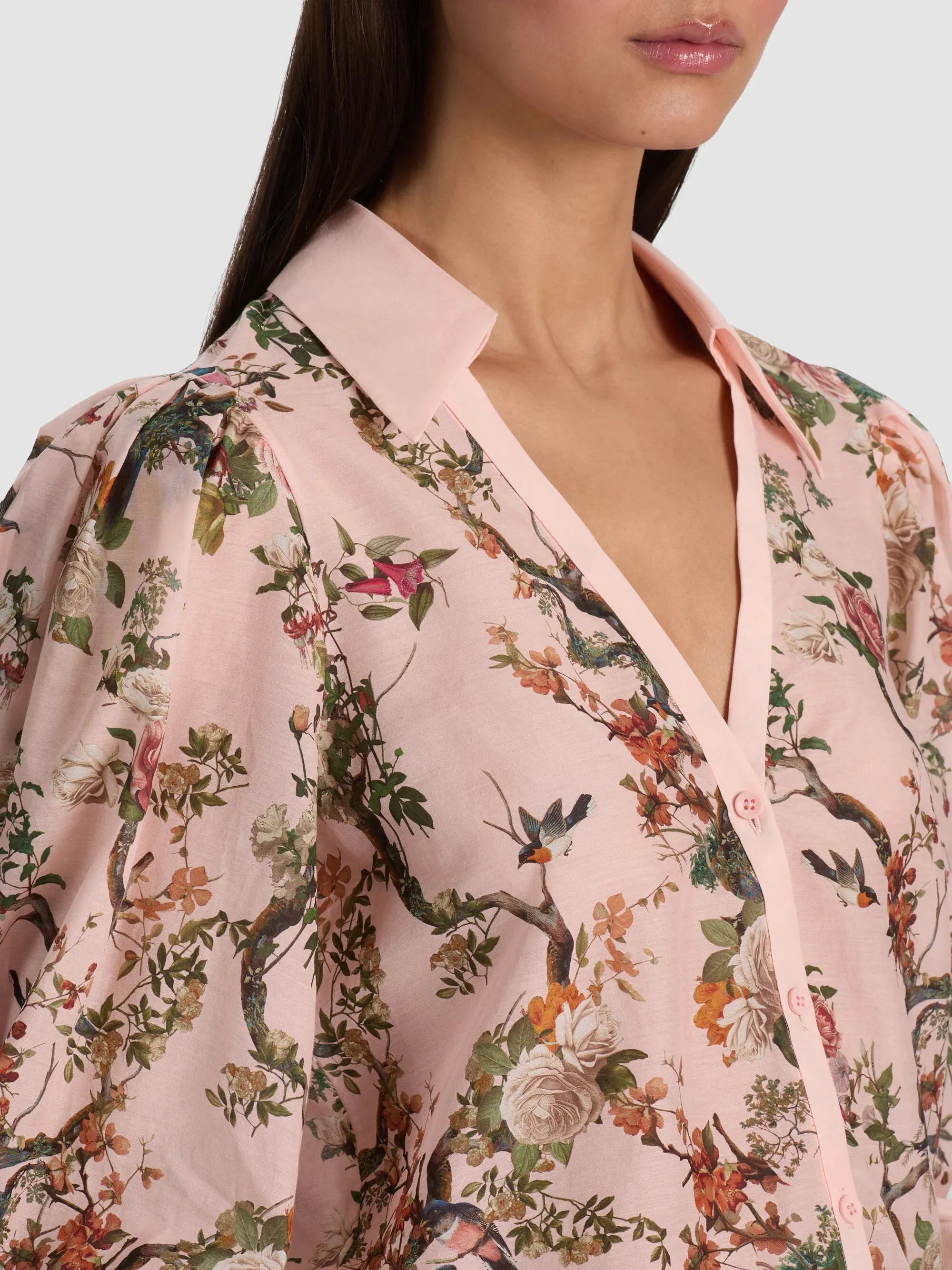 Alice + Olivia - Charis Cotton-Silk Button-Front Blouse - Sunset Grove English Rose sold by Jessie Boutique product image thumbnail 2