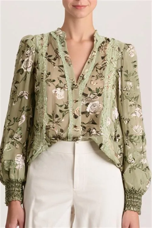 Alice + Olivia - Arlette Blouse - Garden Gossip Light Sage sold by Jessie Boutique