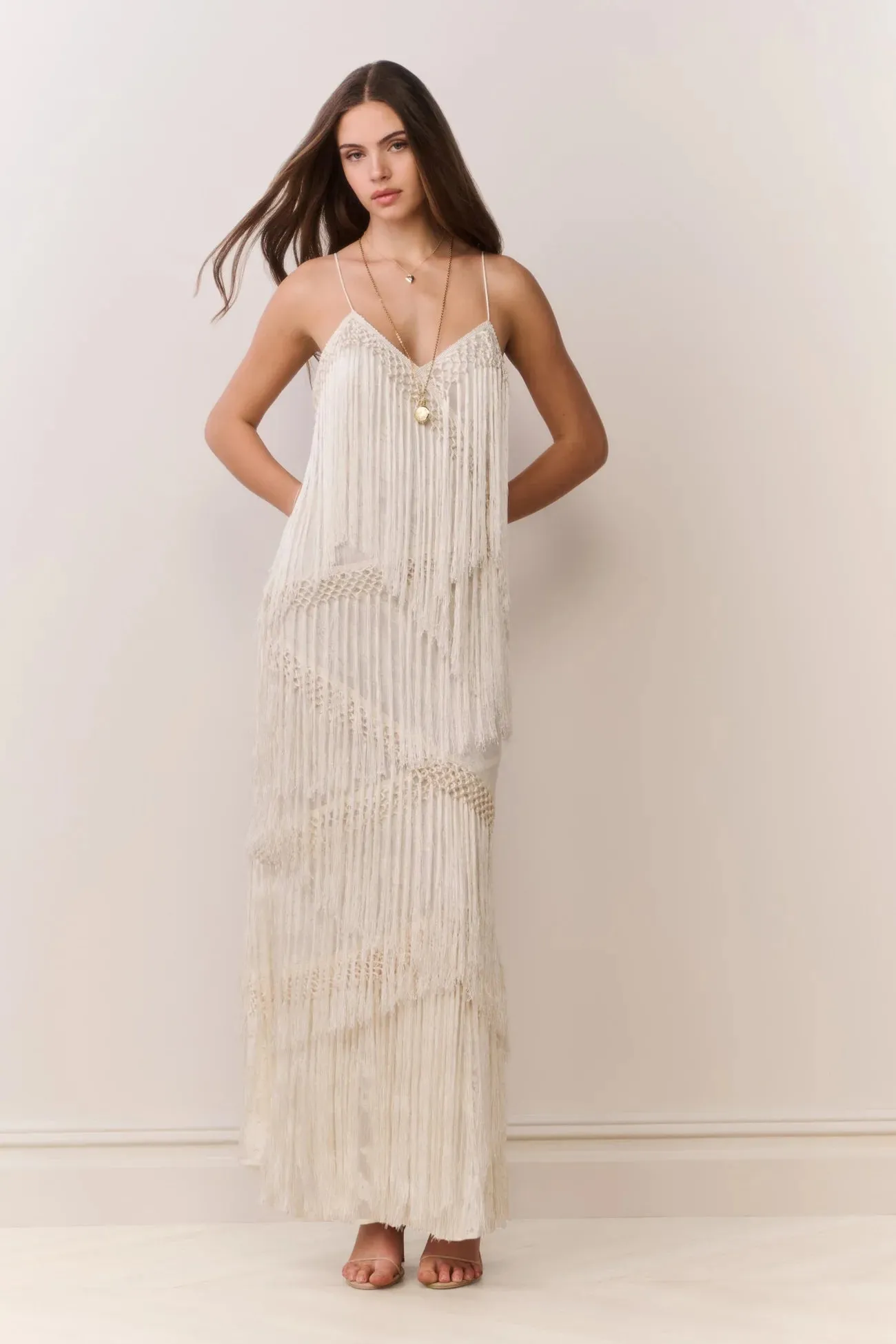 LoveShackFancy - Delphi Fringe Lace Gown - Ivory sold by Jessie Boutique