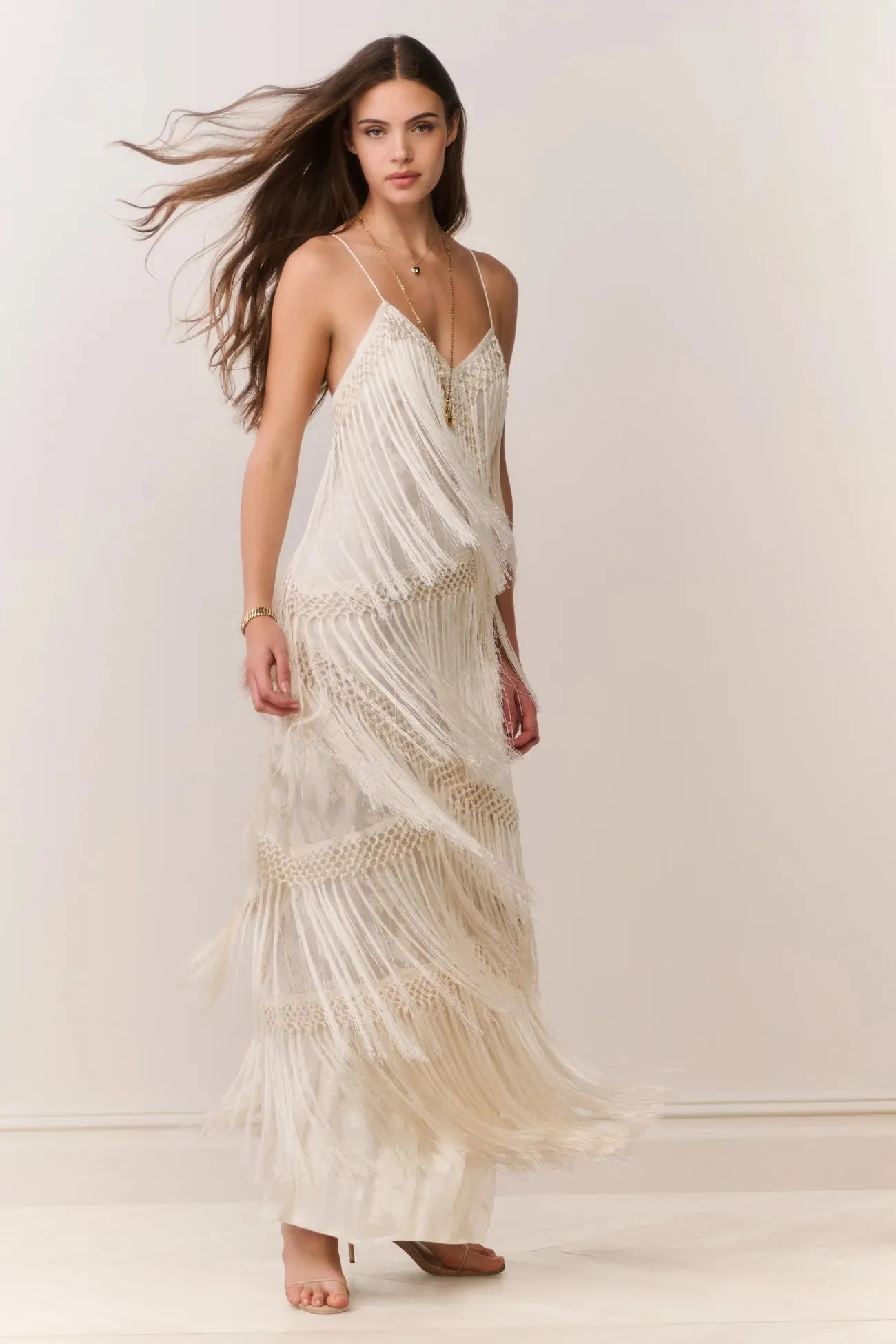 LoveShackFancy - Delphi Fringe Lace Gown - Ivory sold by Jessie Boutique product image thumbnail 4