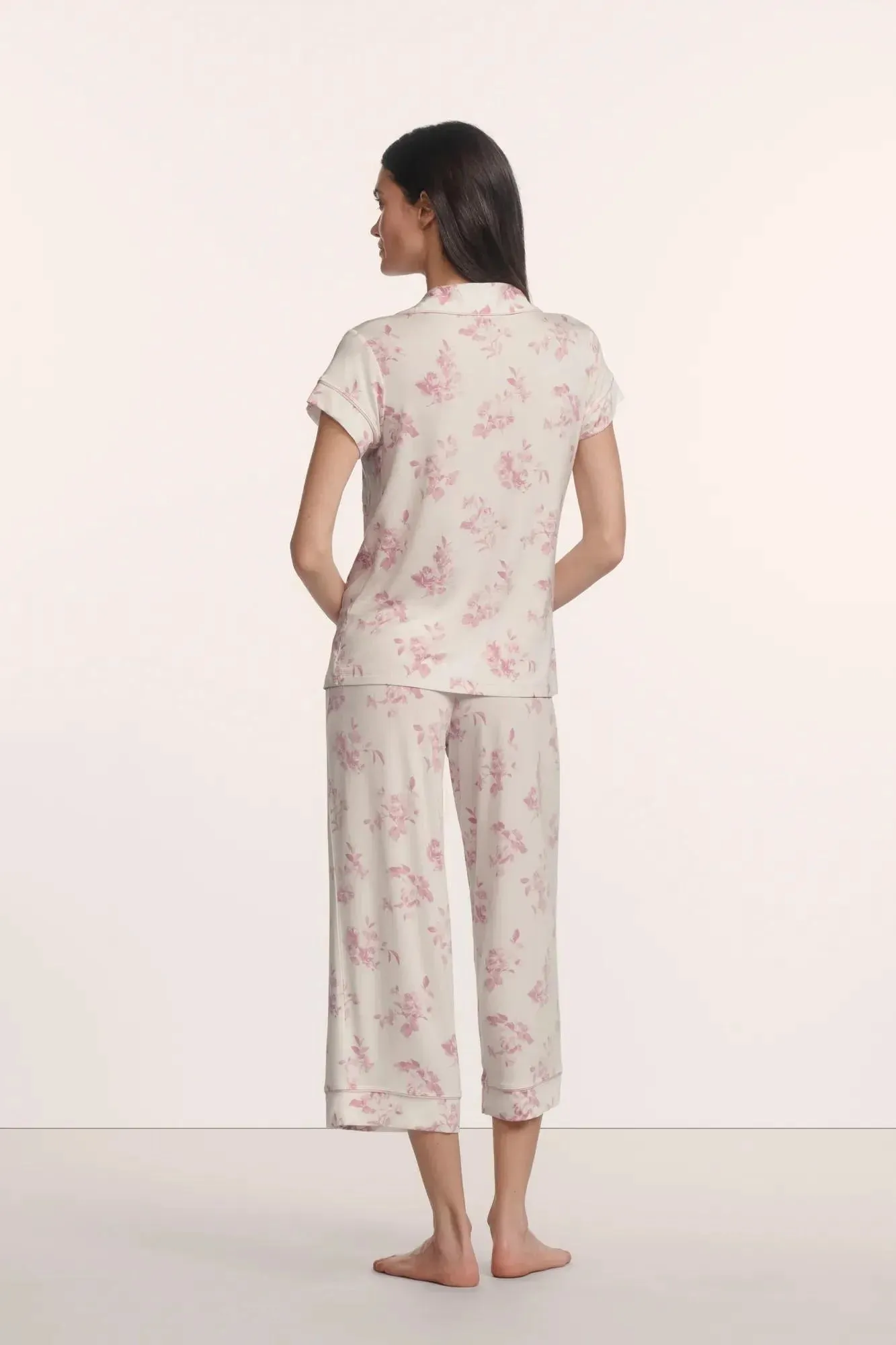 Eberjey - Gisele Printed Short Sleeve Cropped PJ Set - Rose Garden Cameo Pink/Pale Pink sold by Jessie Boutique product image thumbnail 3