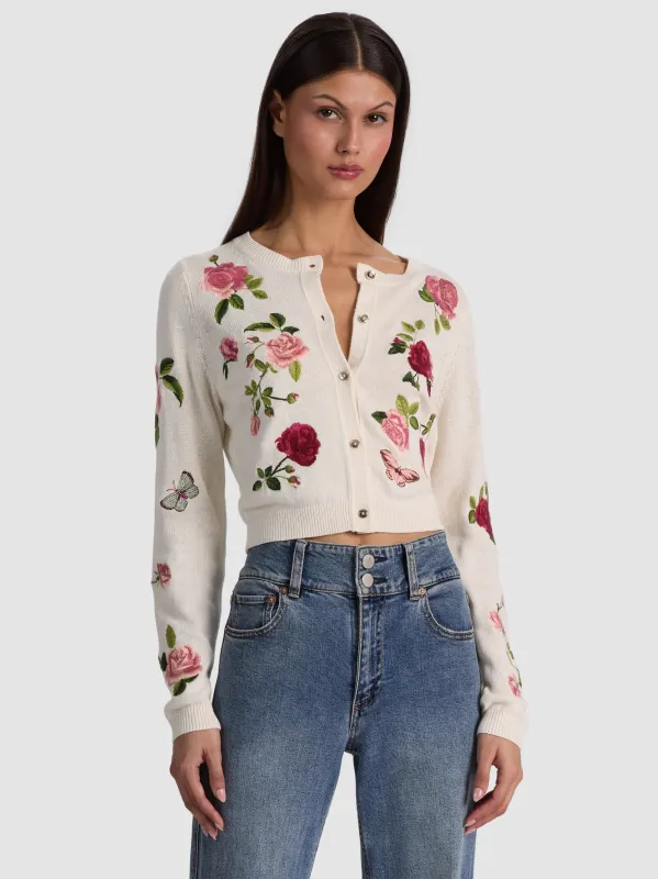 Alice + Olivia - Dollie Embroidered Cardigan - Garden Gossip Off White made by Alice + Olivia