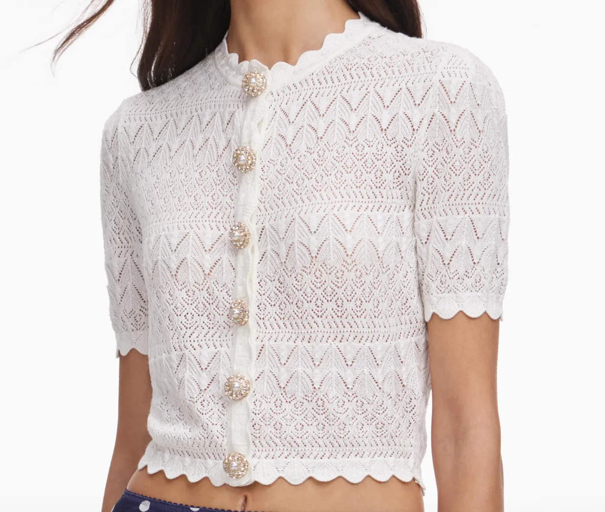 Self-portrait - Pointelle Knit Top - White sold by Jessie Boutique product image thumbnail 3