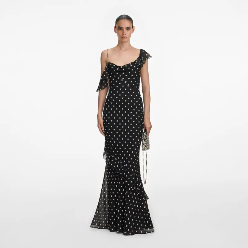 Self-portrait - Polka Dot Georgette Maxi Dress - Black made by Self-Portrait