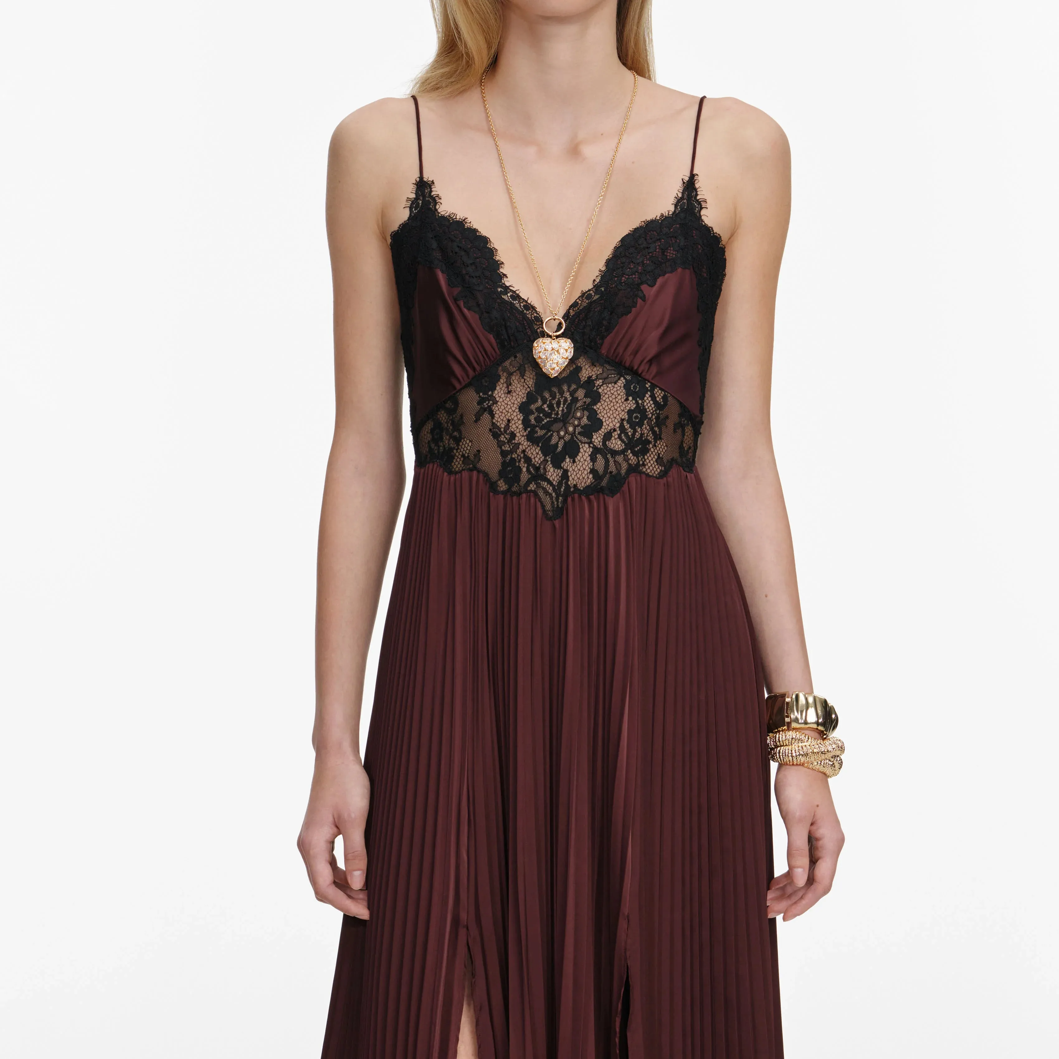 Self-portrait - Satin Lace Insert Maxi Dress - Brown sold by Jessie Boutique product image thumbnail 2