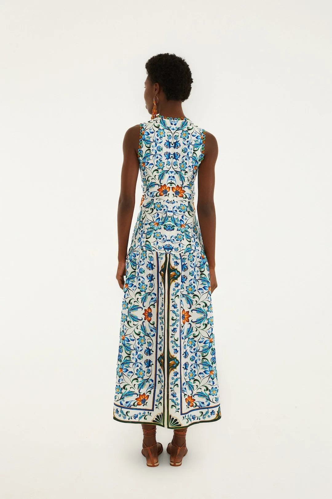 Farm Rio - Flora Tile Scallop Premium Linen Maxi Dress - Off-White sold by Jessie Boutique product image thumbnail 3