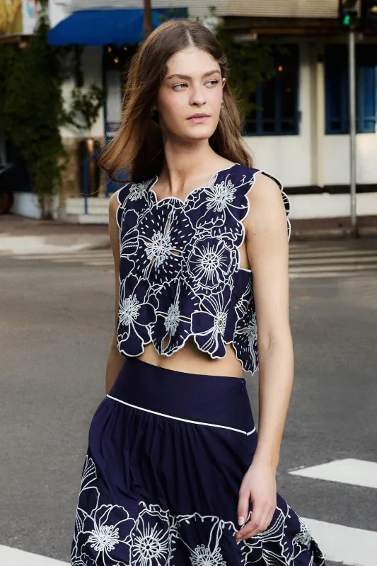 Farm Rio - Richelieu Organic Cotton Crop Top - Blue made by FARM Rio