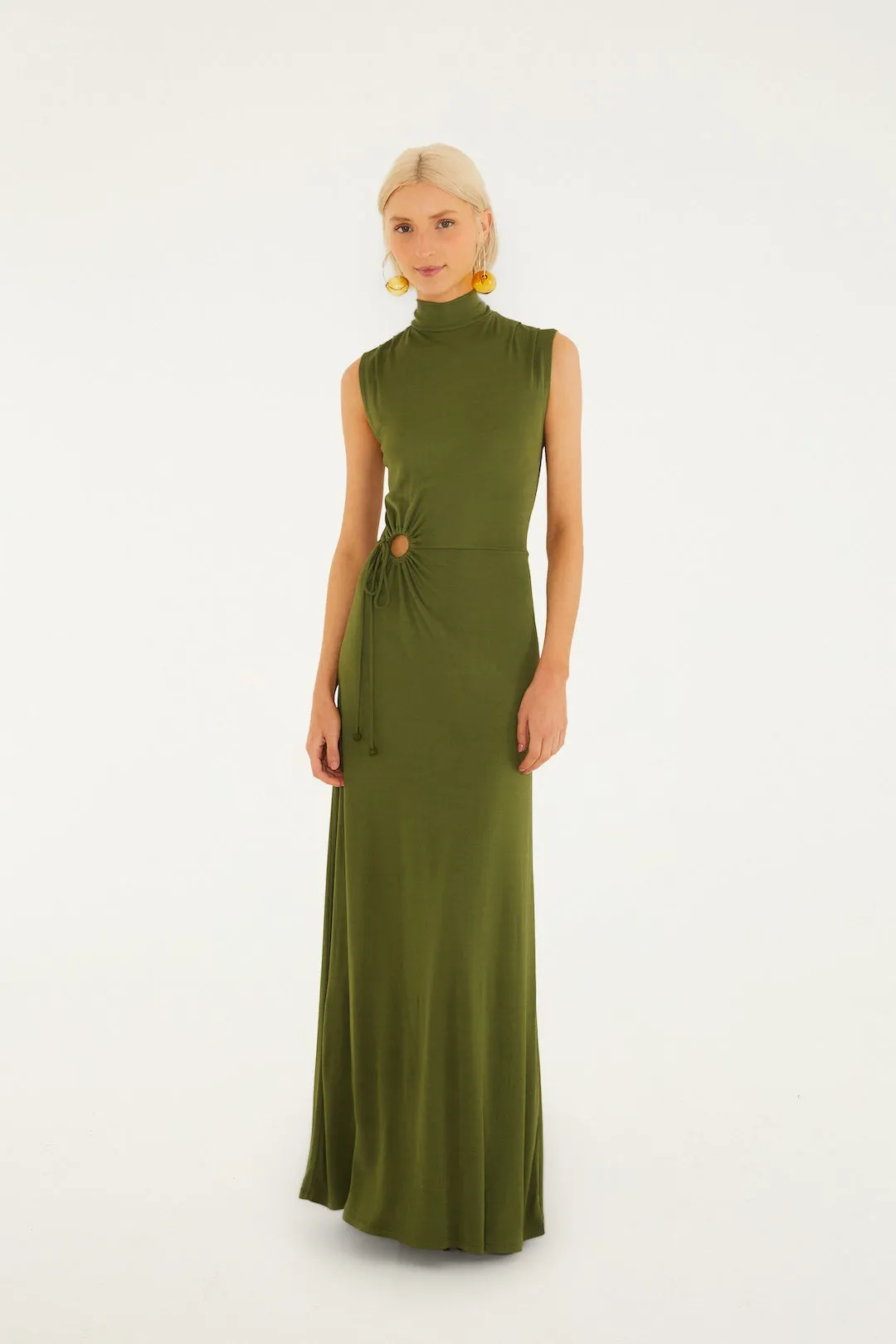 Farm Rio - High Neck Cut-Out Maxi Dress - Dark Green sold by Jessie Boutique