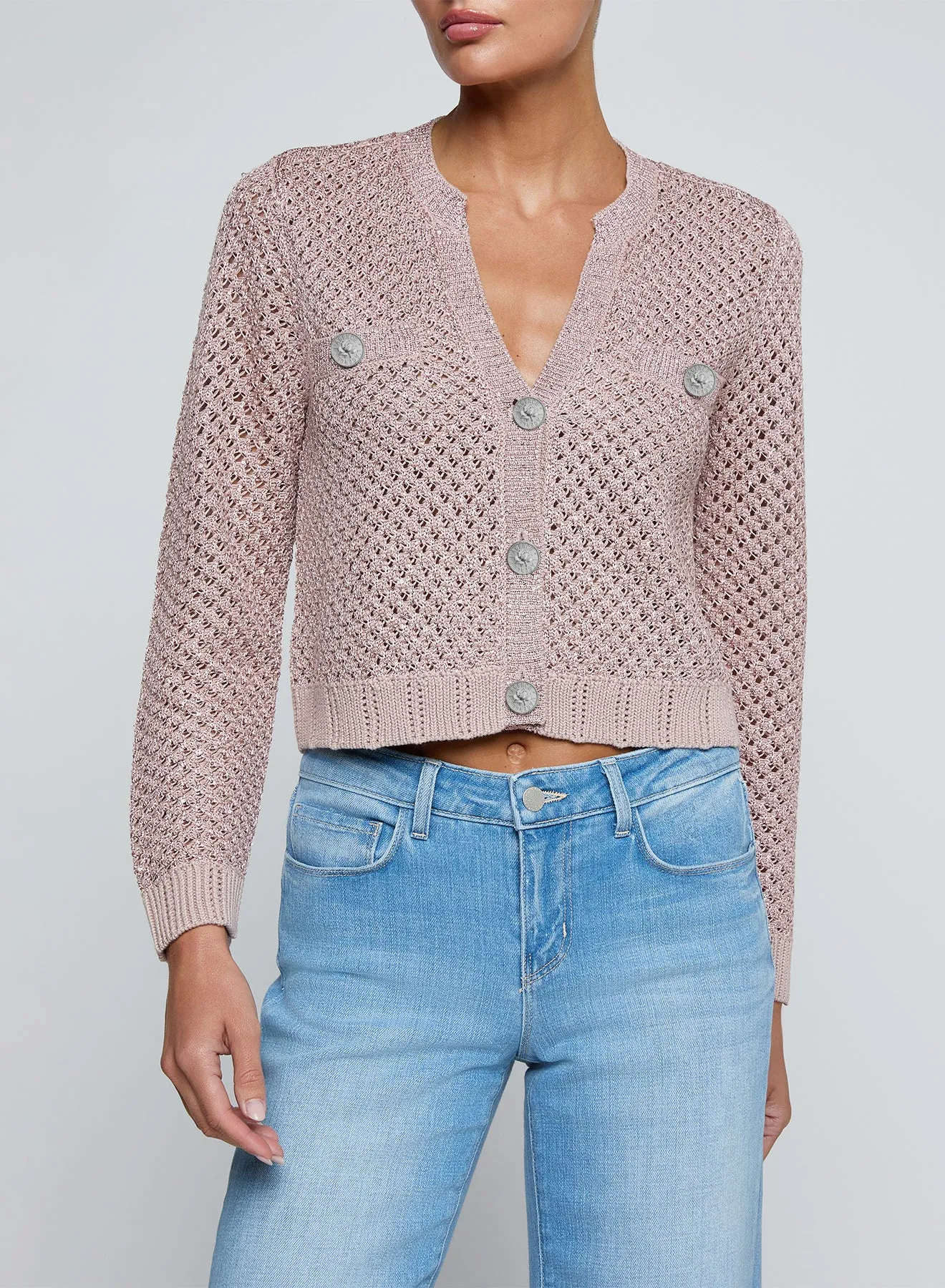 L'agence - Blanca Sequin Cardigan - Adobe Rose sold by Jessie Boutique product image thumbnail 2