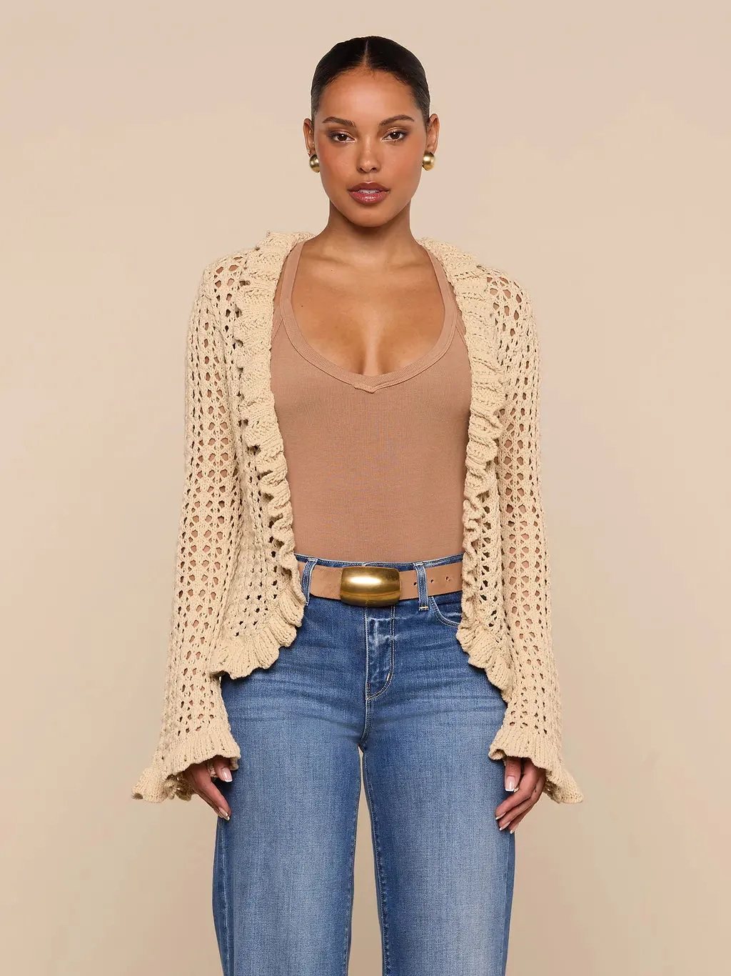 L'agence - Solaris Crocheted Cardigan - Sand Dune sold by Jessie Boutique