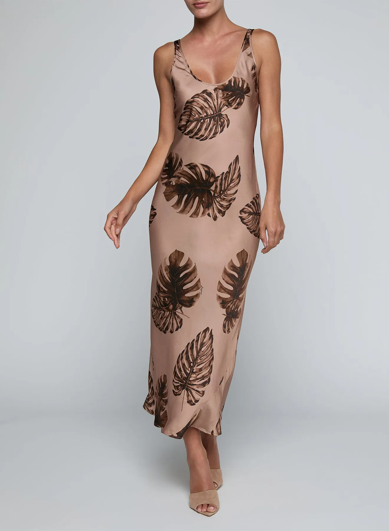 L'agence - Akiya Satin Maxi Dress - Hazelnut Multi Large Palm sold by Jessie Boutique product image thumbnail 2