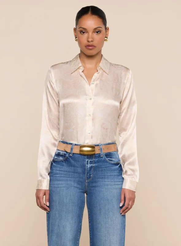 L'agence - Tyler Silk Blouse - Vintage White Tonal Paisley made by L'AGENCE