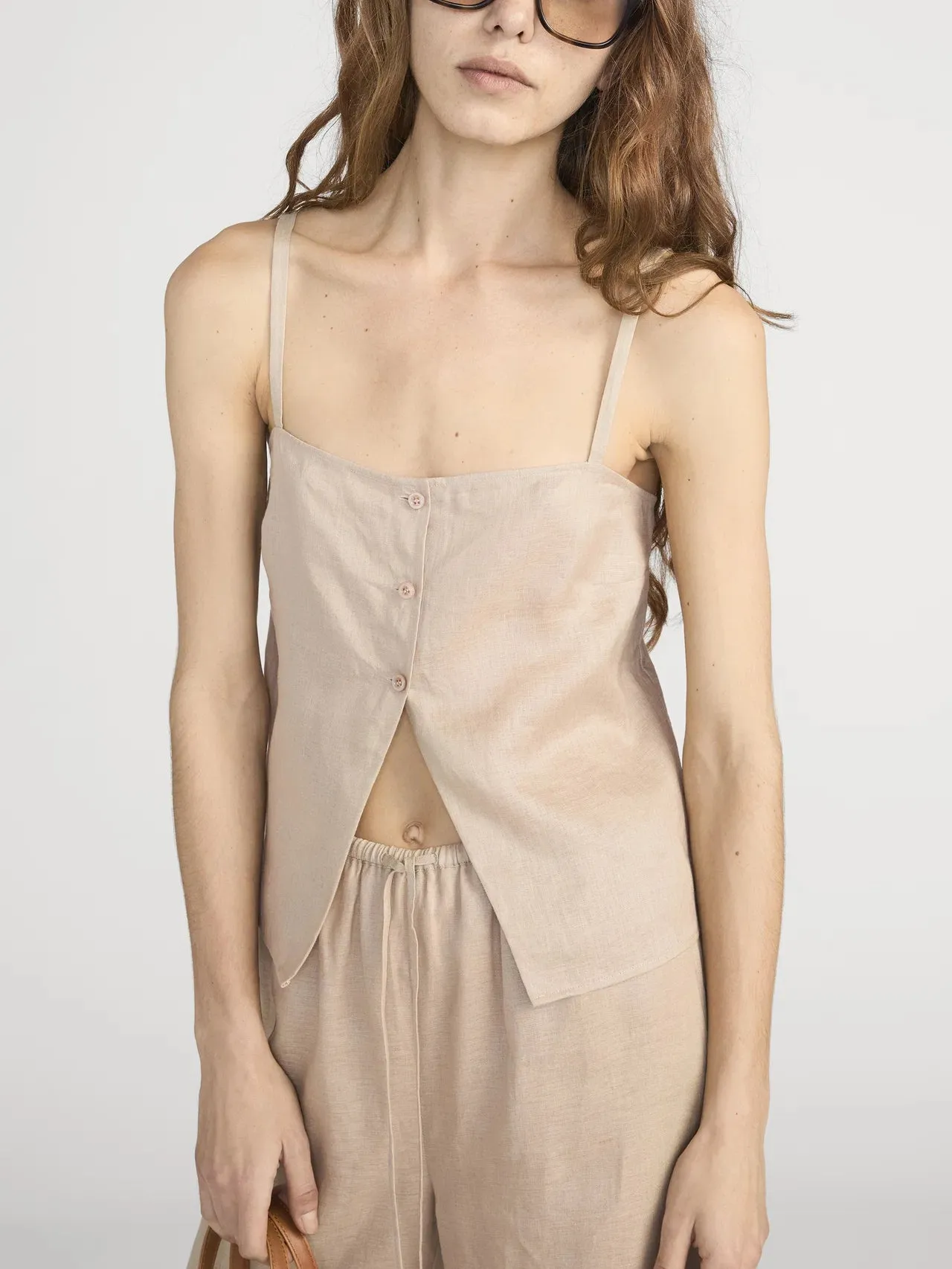 Frame - The Linen Button Cami - Flax sold by Jessie Boutique product image thumbnail 3