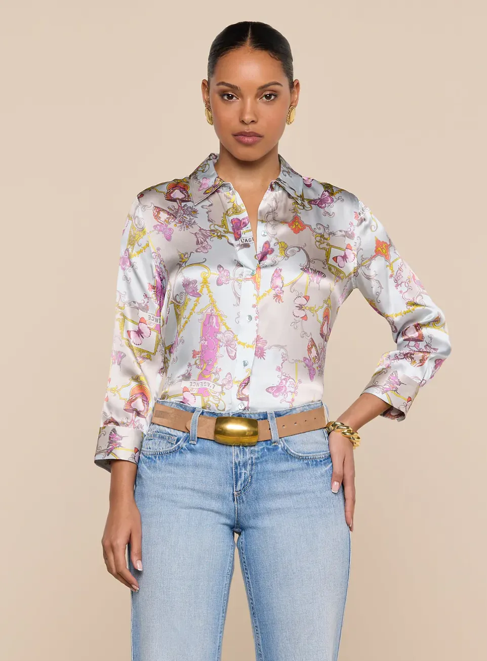L’agence - Dani Silk Blouse - Multi Baroque Toile sold by Jessie Boutique