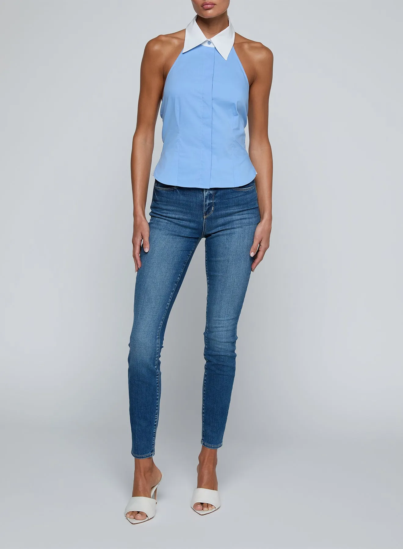 L’agence - Rina Poplin Halter Top - Vista Blue/White sold by Jessie Boutique product image thumbnail 4