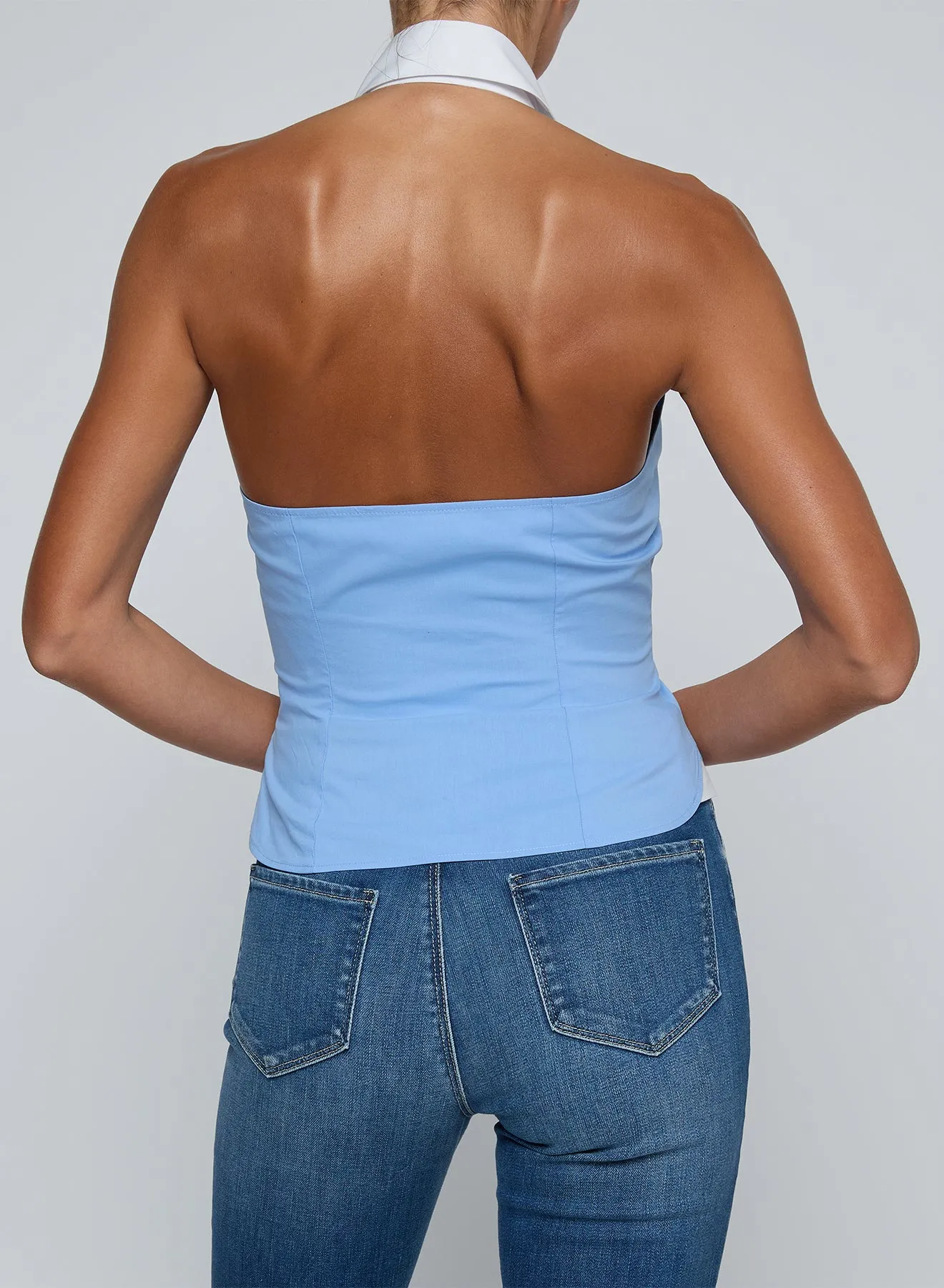 L’agence - Rina Poplin Halter Top - Vista Blue/White sold by Jessie Boutique product image thumbnail 2