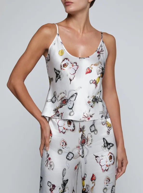 L’agence - Charmy Satin Camisole - Ecru Multi Lock Butterfly made by L'AGENCE