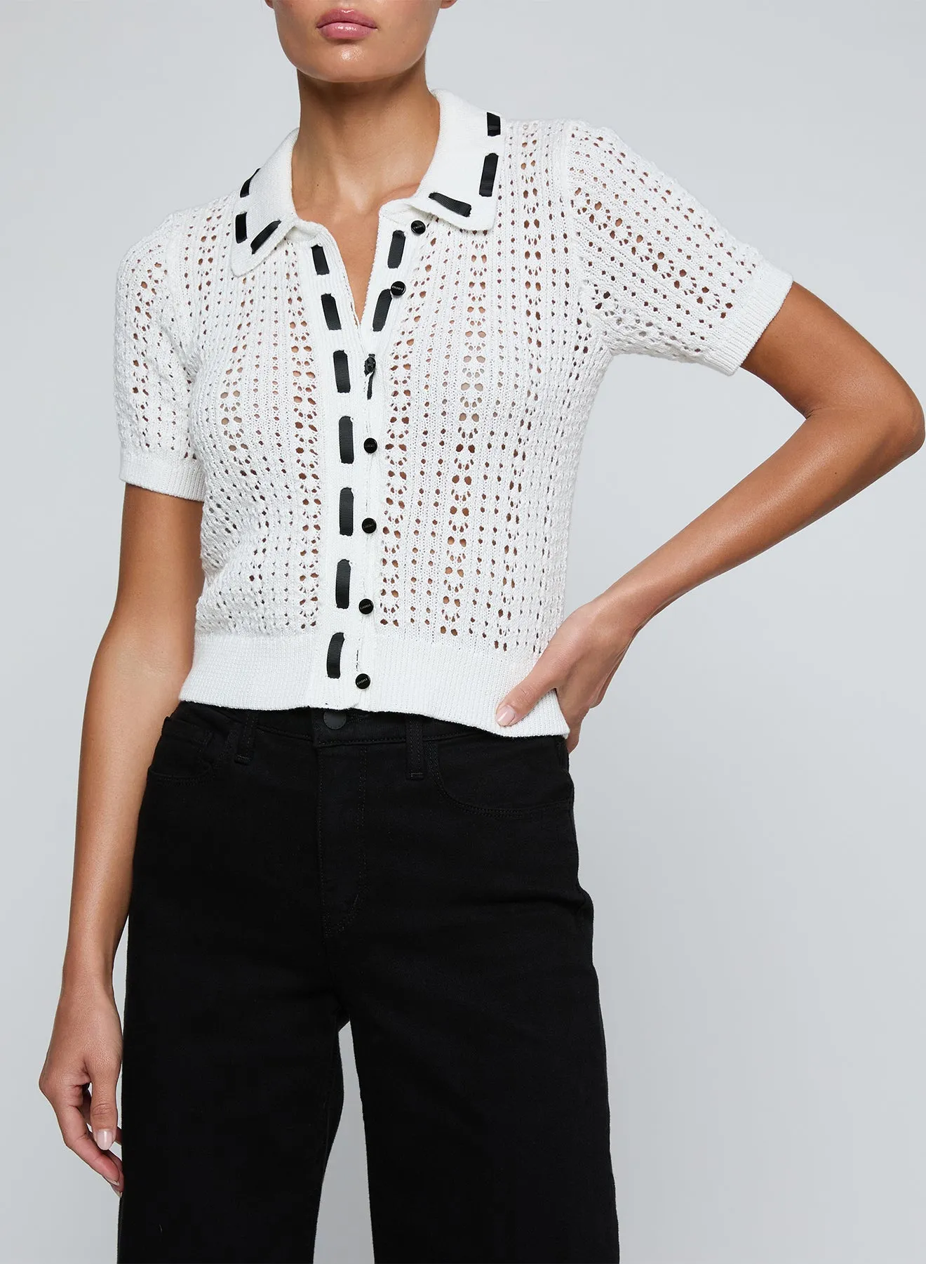 L'agence - Ninette Knit Top - Ivory/Black sold by Jessie Boutique