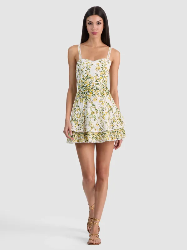 Alice + Olivia - Meredith Sweetheart Drop Ruffle Flare Mini Dress - Fresh Air Butter made by Alice + Olivia