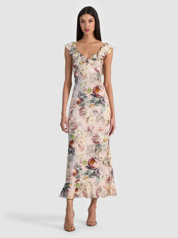 Alice + Olivia - Gemma Ruffle Midi Dress - Sweet Peony made by Alice + Olivia
