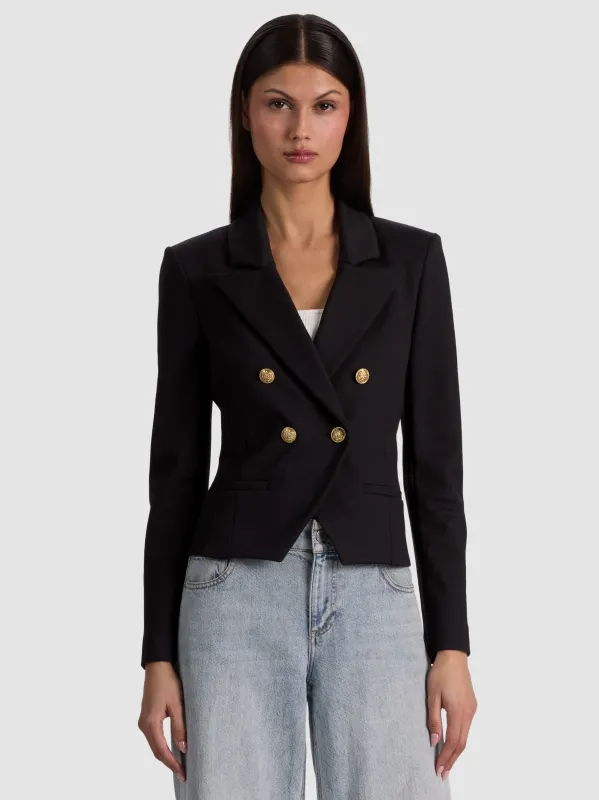 Alice + Olivia - Sable Double Breasted Cropped Blazer - Black made by Alice + Olivia