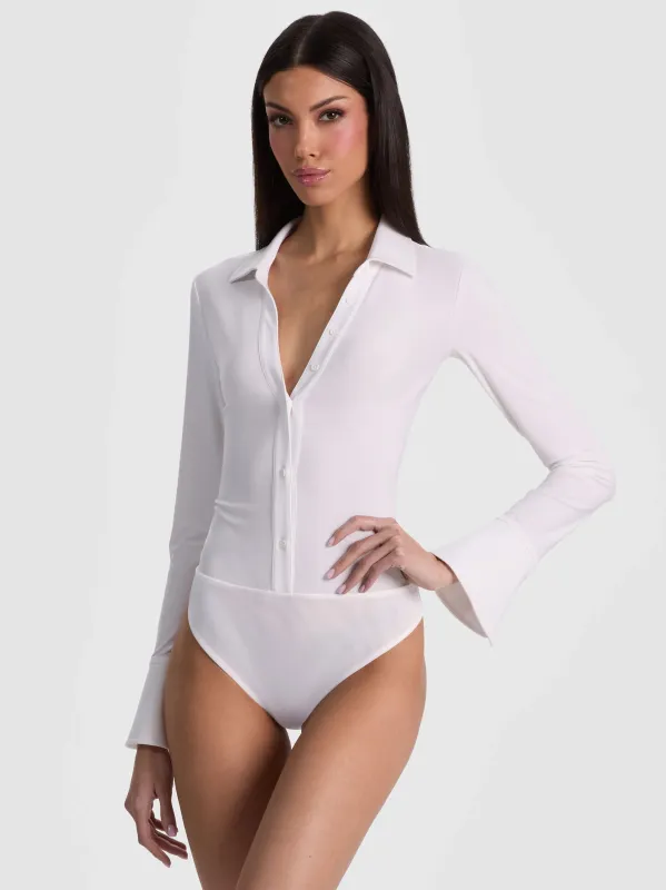 Alice + Olivia - Freya Button Down Bodysuit - Off White made by Alice + Olivia