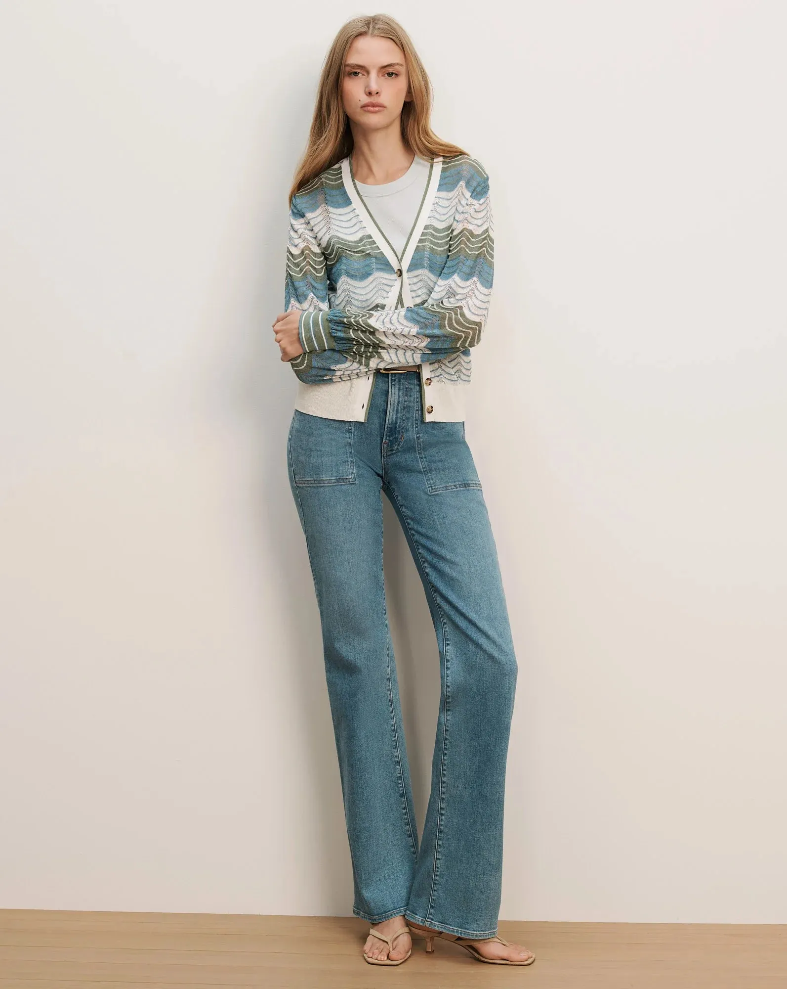 Veronica Beard - Laurinor Linen-Blend Cardigan - Dove White/Sage/Blue River sold by Jessie Boutique product image thumbnail 2