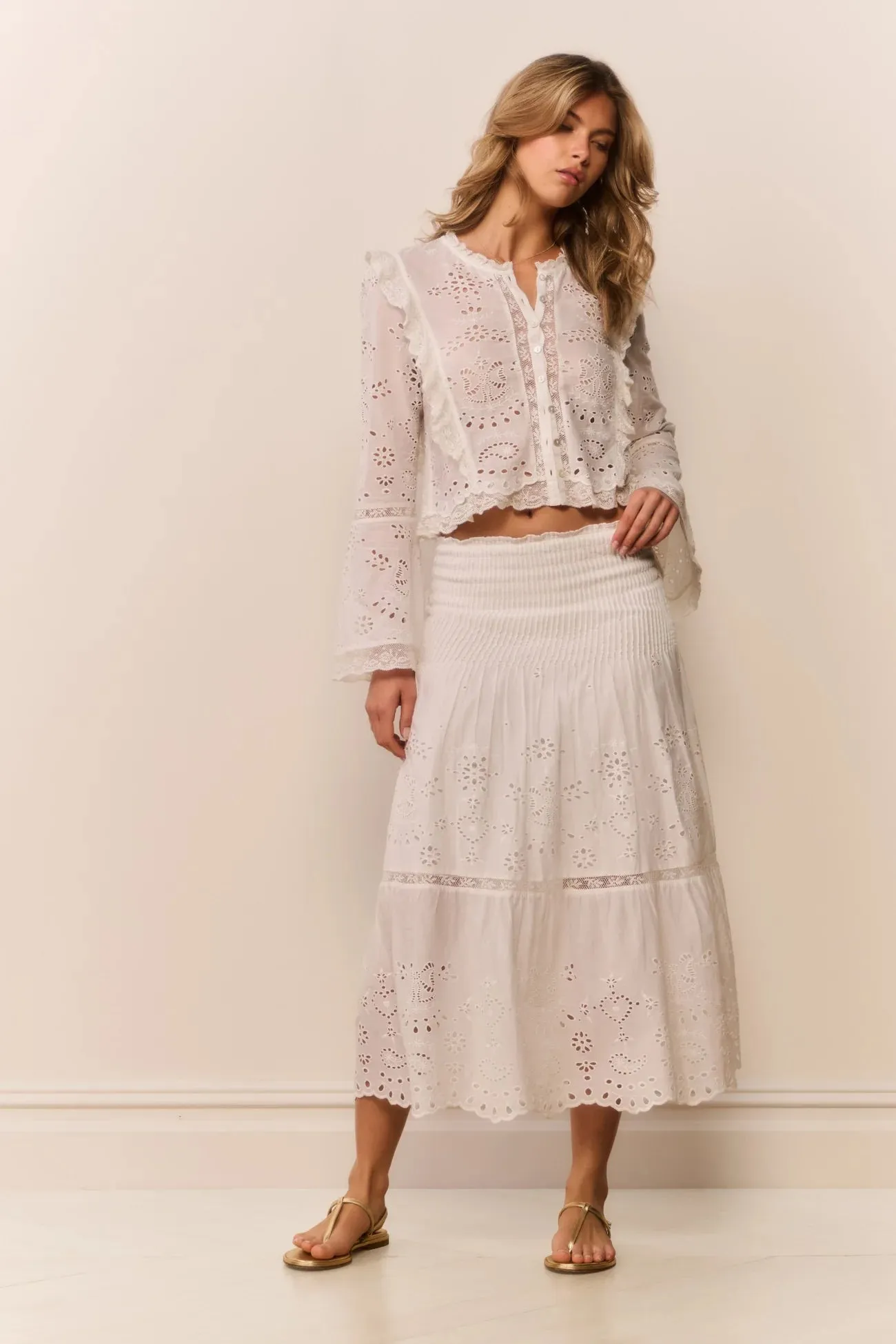 LoveShackFancy - Hawthorn Cotton Eyelet Blouse - White sold by Jessie Boutique product image thumbnail 2