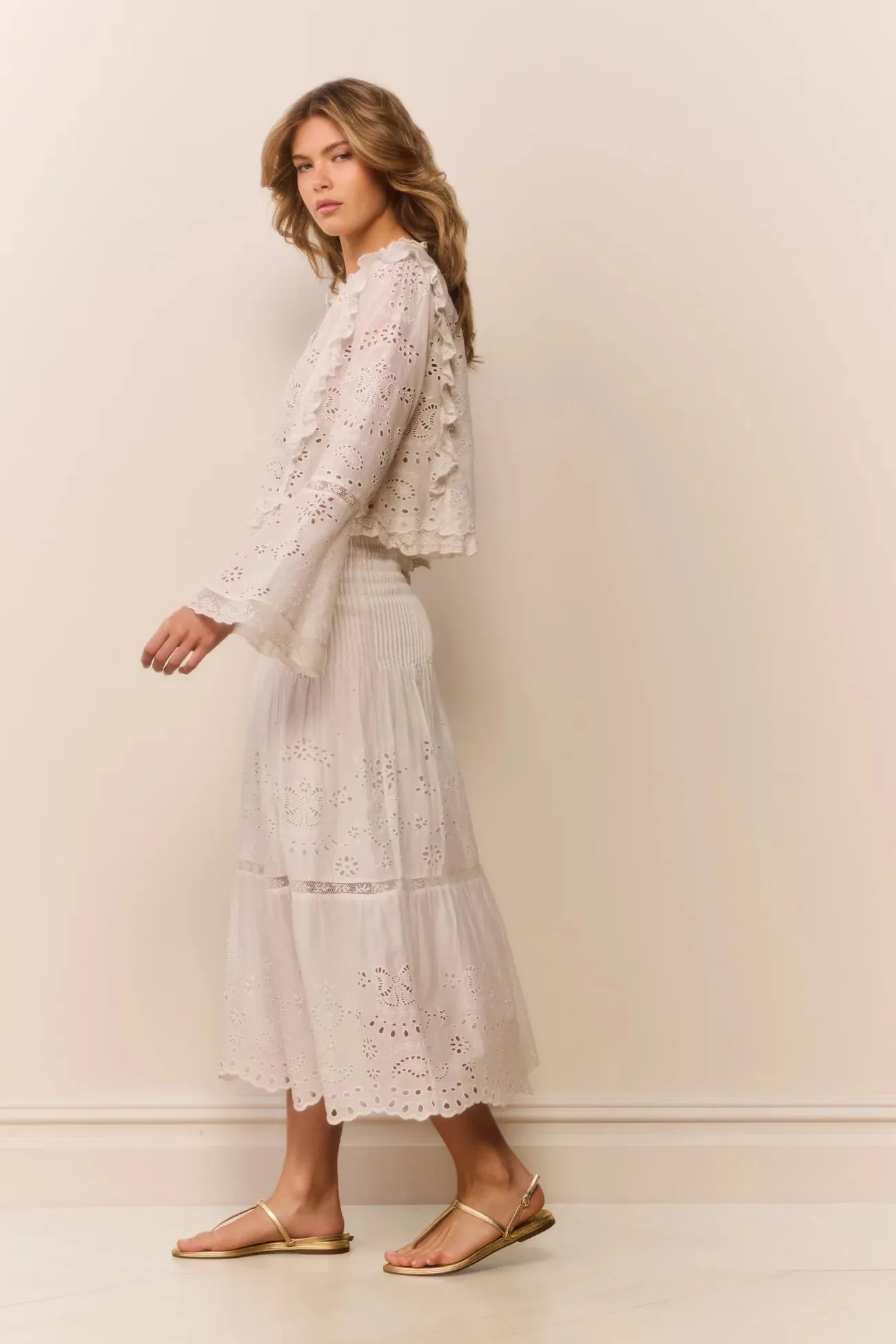 LoveShackFancy - Mallow Cotton Bandana Eyelet Midi Skirt - White sold by Jessie Boutique product image thumbnail 2