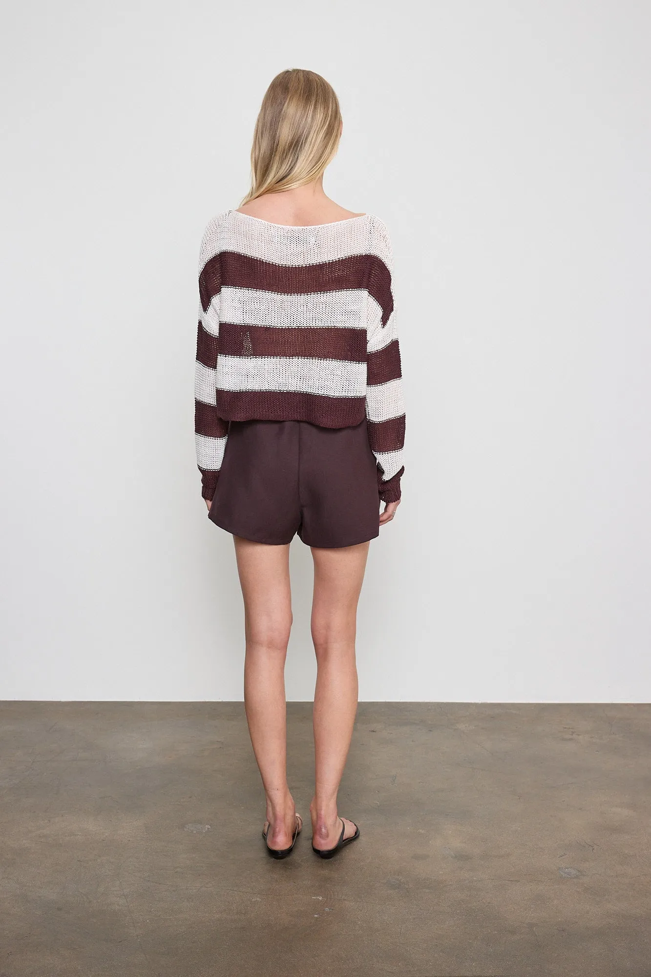 Enza Costa - Stripe Linen Bateau Sweater - Black Orchid/White sold by Jessie Boutique product image thumbnail 2