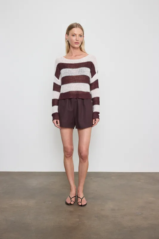 Enza Costa - Stripe Linen Bateau Sweater - Black Orchid/White made by Enza Costa