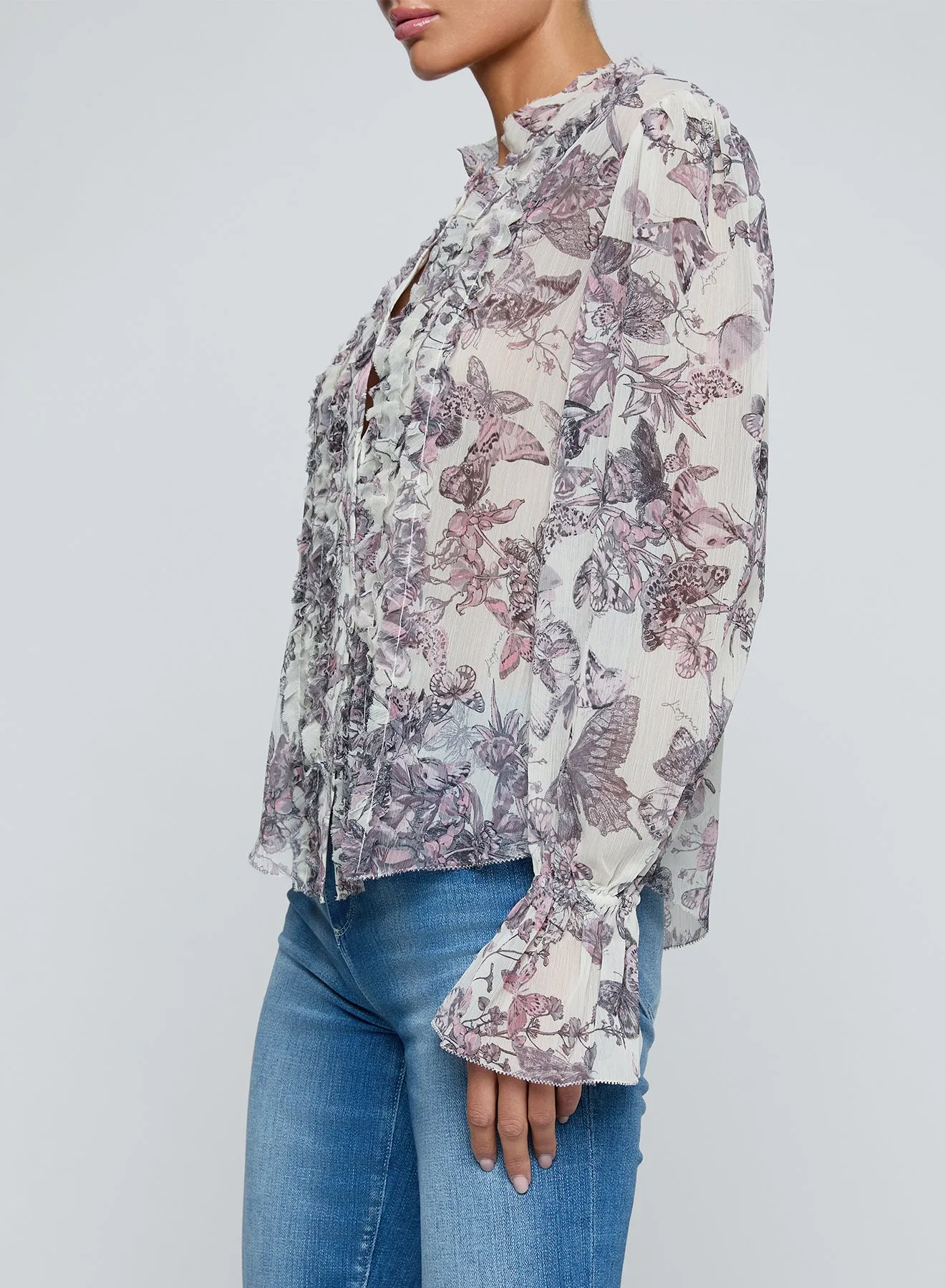 L'agence - Eunice Blouse - Vintage White Watercolor Butterfly sold by Jessie Boutique product image thumbnail 4
